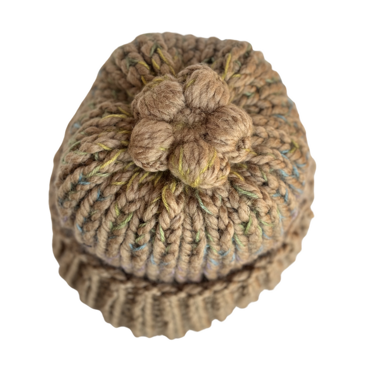 Brown Beanie with Removable Flower