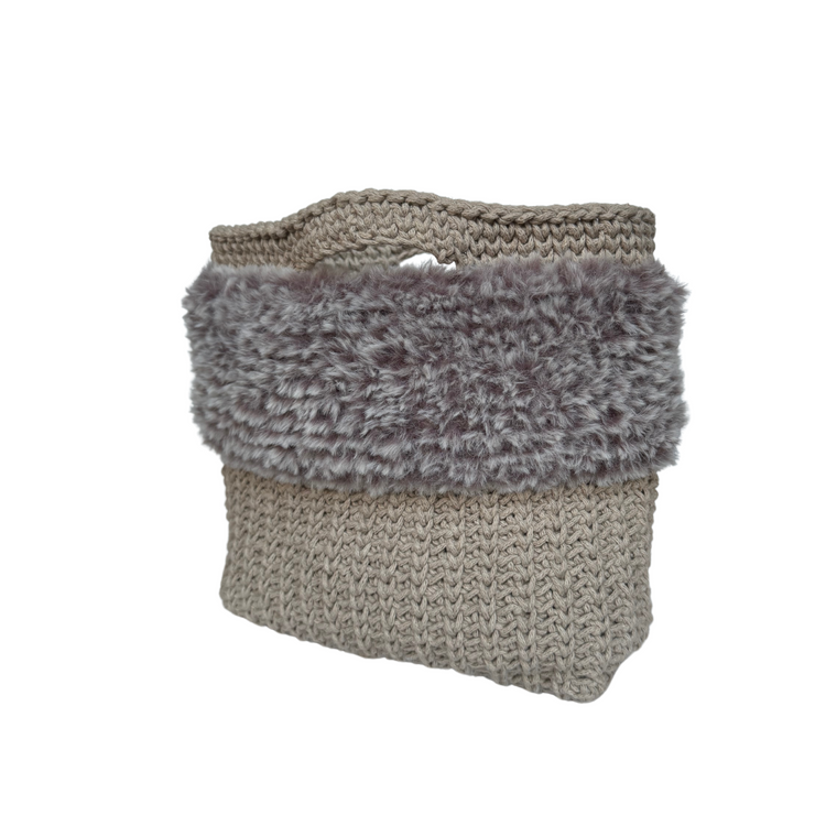 Elegant Faux Fur Brown Crochet Tote