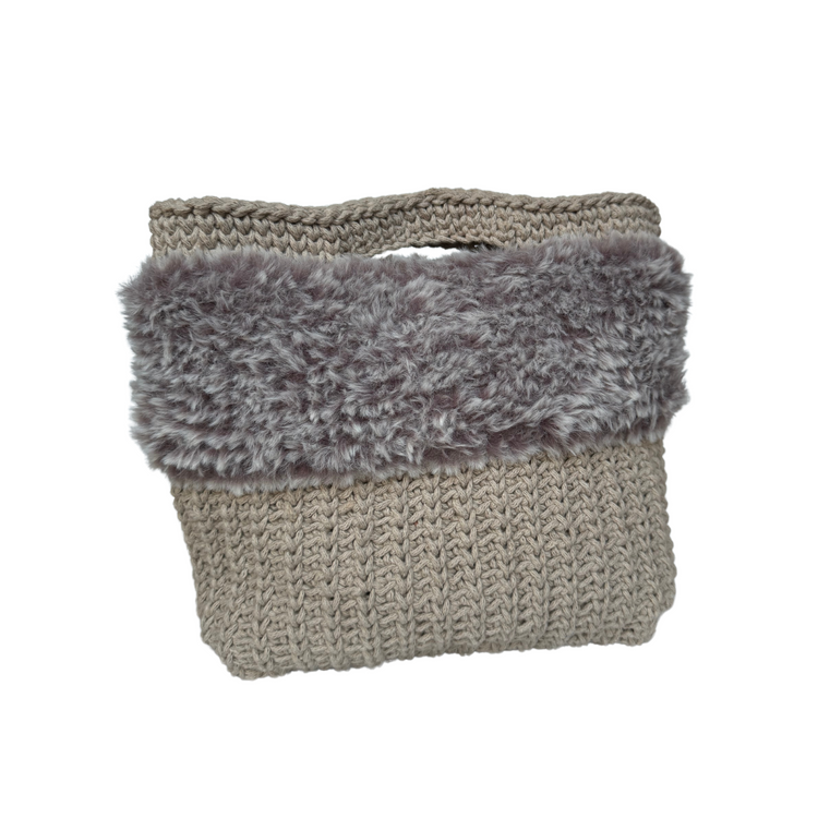 Elegant Faux Fur Brown Crochet Tote