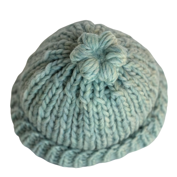 Light Blue Chunky Beanie with Removable Flower