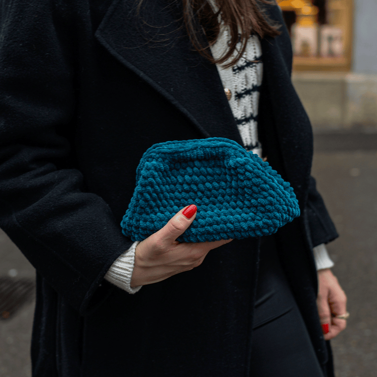 Mini Turquoise Teddy Velvet Crochet Clutch