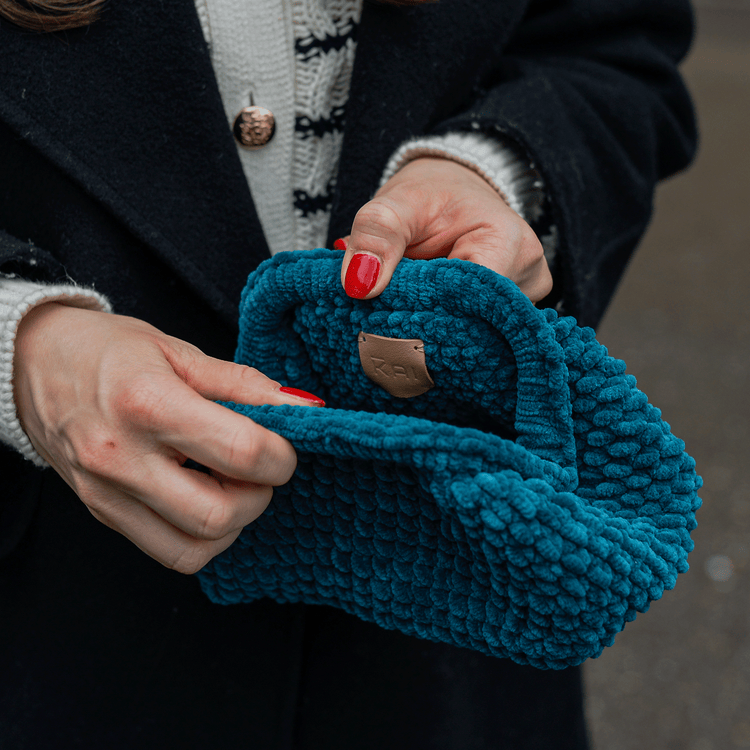Mini Turquoise Teddy Velvet Crochet Clutch